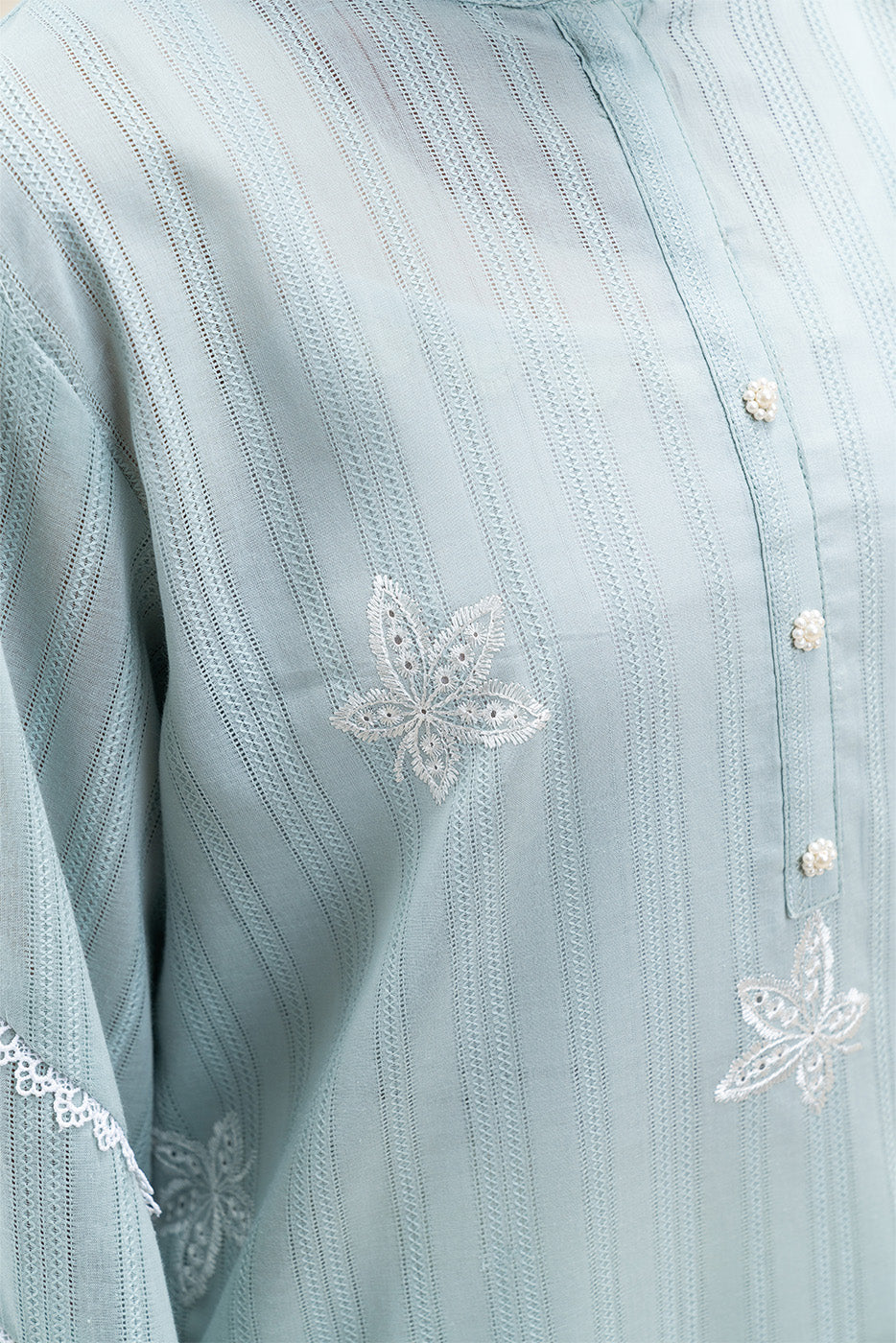 1 PIECE EMBROIDERED LENO KARRA SHIRT-AQUA LUSH (UNSTITCHED)