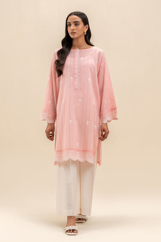 1 PIECE EMBROIDERED LENO KARRA SHIRT-FLORET BLUSH (UNSTITCHED)