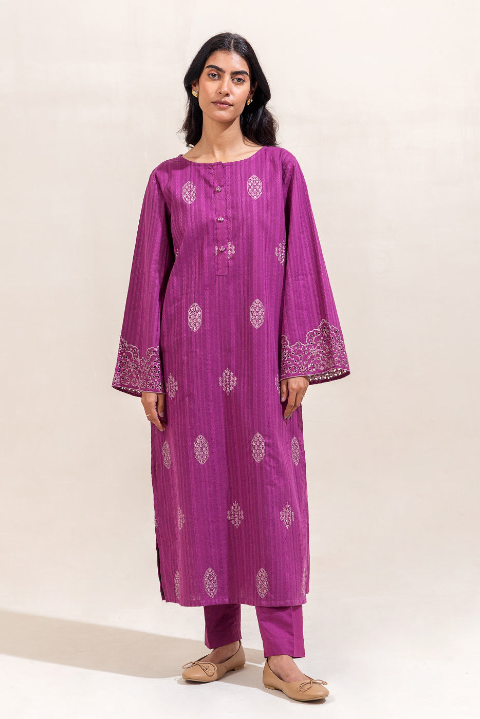 1 PIECE EMBROIDERED LENO KARRA SHIRT-MAUVE HAZE (UNSTITCHED)