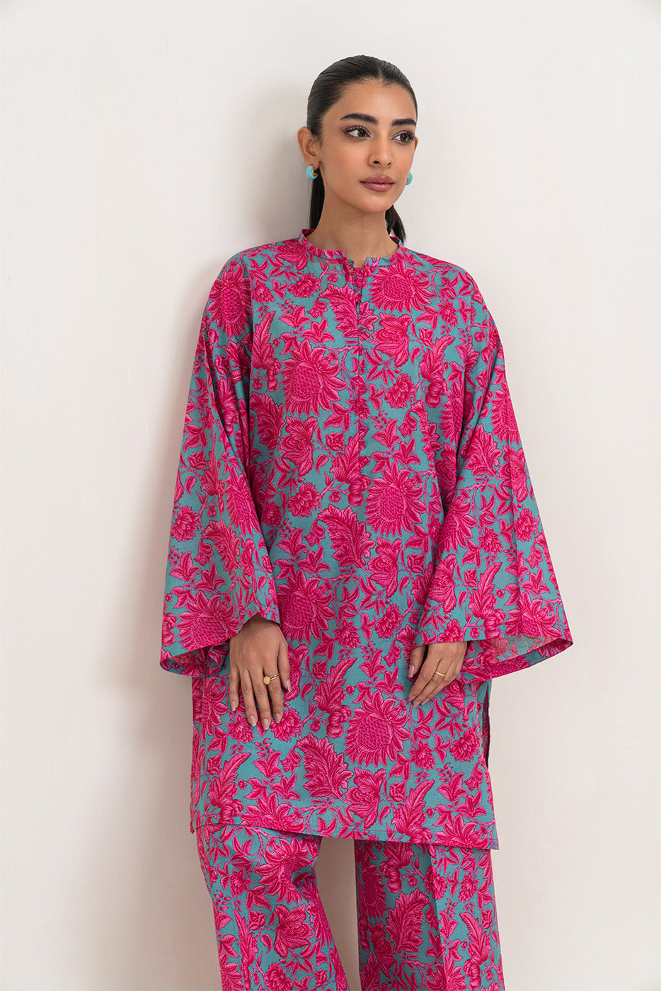 2 PIECE PRINTED LAWN SUIT-CERULEAN GLEAM (UNSTITCHED)
