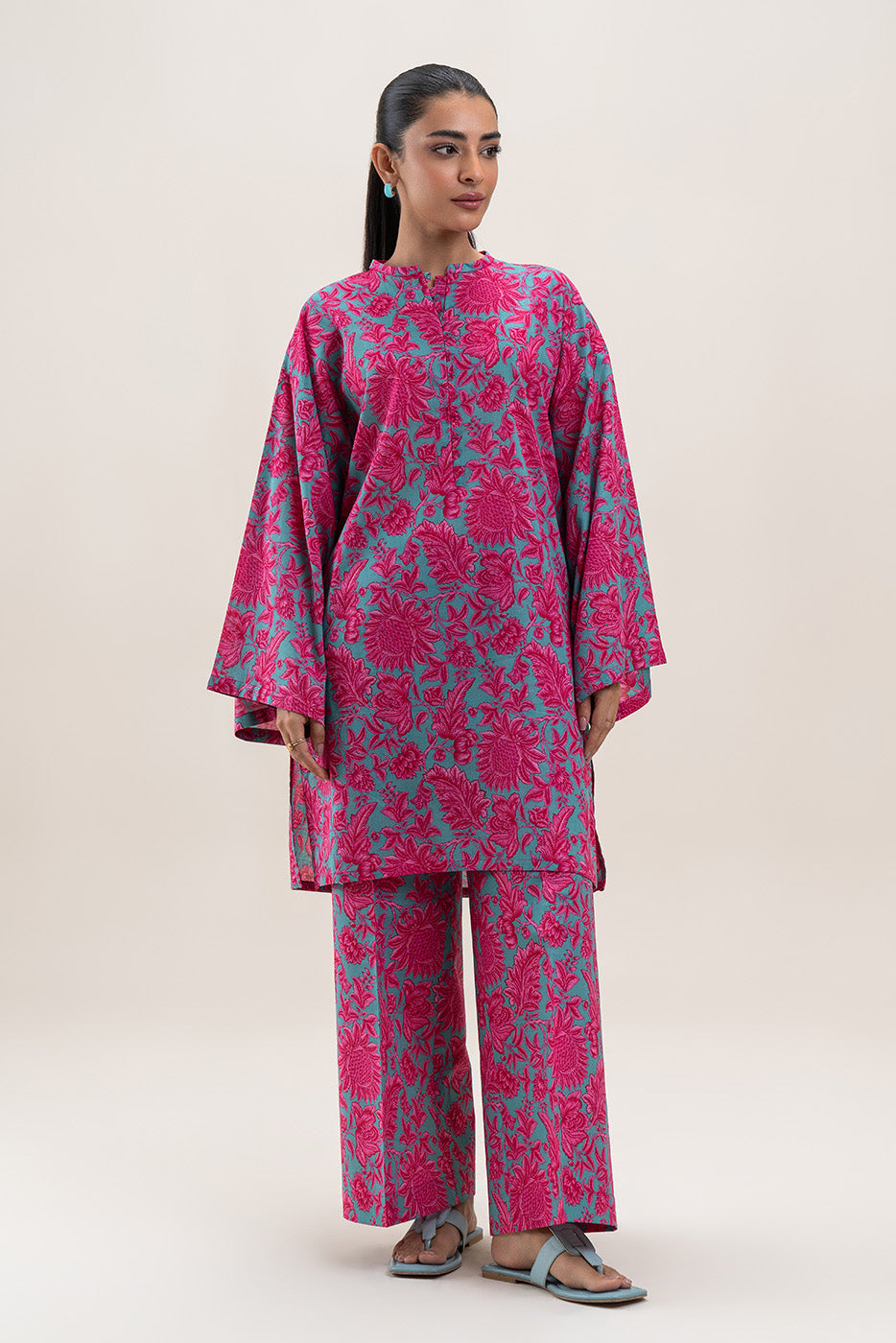 2 PIECE PRINTED LAWN SUIT-CERULEAN GLEAM (UNSTITCHED)