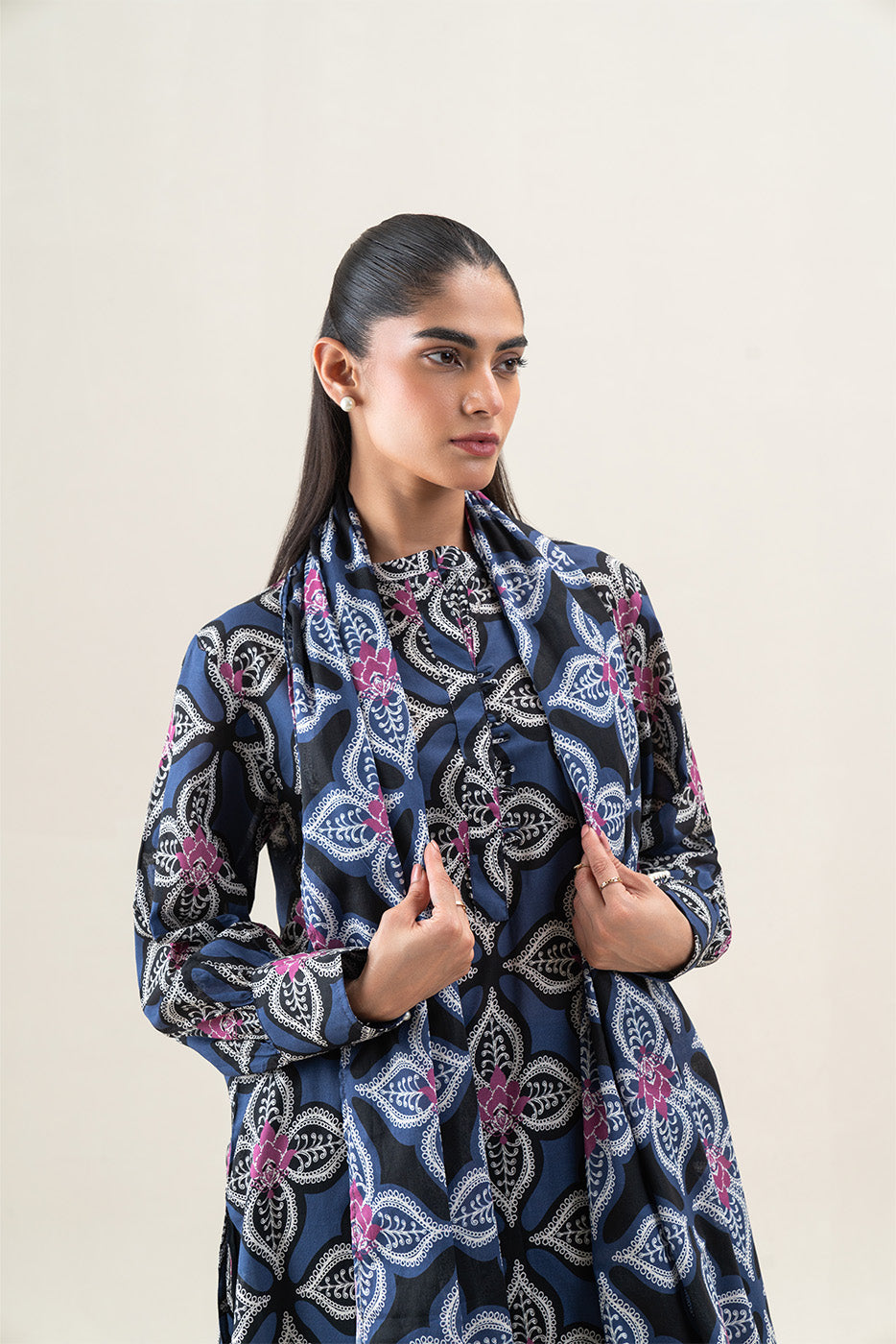 2 PIECE PRINTED LAWN LAWN SUIT-DEEP VIOLET (UNSTITCHED)