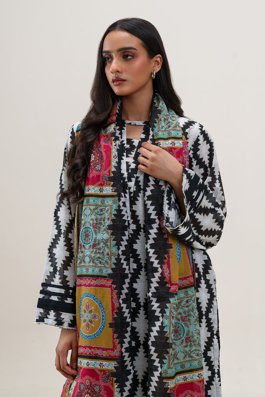 2 PIECE PRINTED LAWN SUIT-MONOCHROMATIC TALE (UNSTITCHED)
