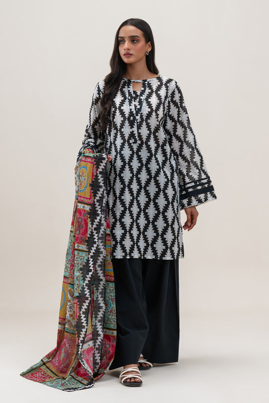 2 PIECE PRINTED LAWN SUIT-MONOCHROMATIC TALE (UNSTITCHED)