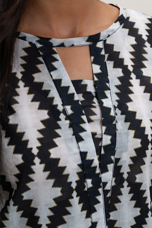 2 PIECE PRINTED LAWN SUIT-MONOCHROMATIC TALE (UNSTITCHED)