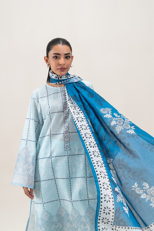 3 PIECE PRINTED LAWN SUIT-AQUA GRACE (UNSTITCHED)