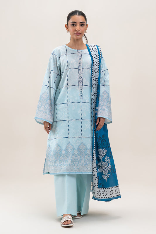 3 PIECE PRINTED LAWN SUIT-AQUA GRACE (UNSTITCHED)