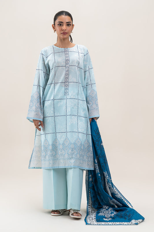 3 PIECE PRINTED LAWN SUIT-AQUA GRACE (UNSTITCHED)