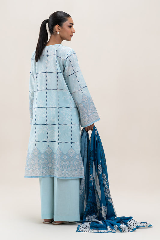3 PIECE PRINTED LAWN SUIT-AQUA GRACE (UNSTITCHED)