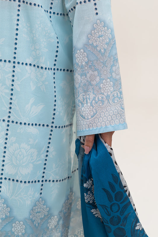 3 PIECE PRINTED LAWN SUIT-AQUA GRACE (UNSTITCHED)