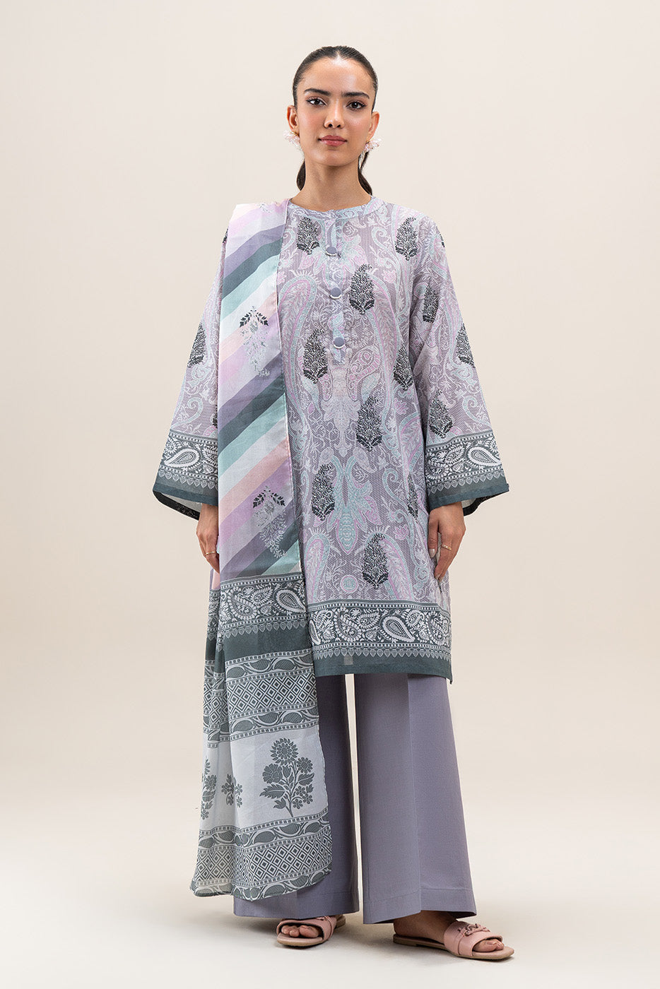 3 PIECE PRINTED LAWN SUIT-LAVENDER FLORET (UNSTITCHED)