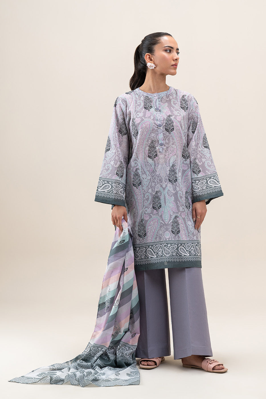 3 PIECE PRINTED LAWN SUIT-LAVENDER FLORET (UNSTITCHED)