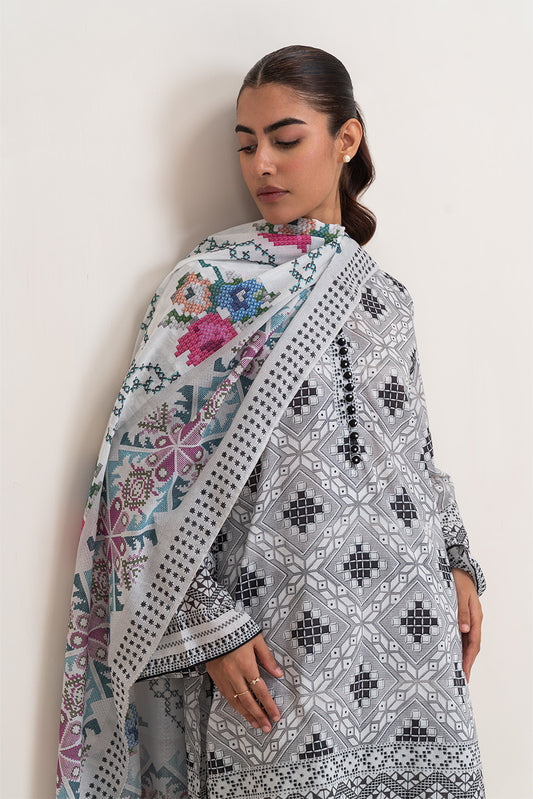 3 PIECE PRINTED LAWN SUIT-OBSIDIAN STITCH (UNSTITCHED)