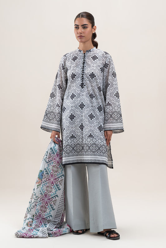 3 PIECE PRINTED LAWN SUIT-OBSIDIAN STITCH (UNSTITCHED)