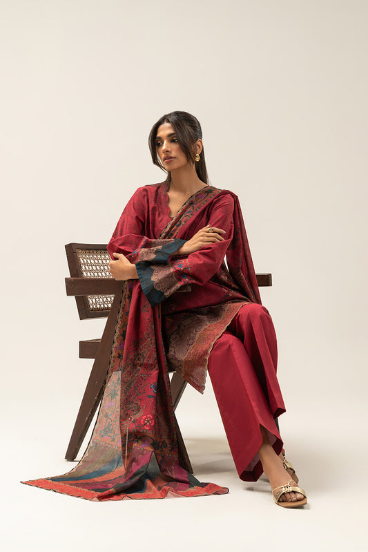3 PIECE PRINTED LAWN SUIT-RED PEPPER (UNSTITCHED)