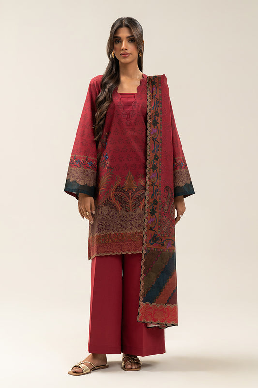 3 PIECE PRINTED LAWN SUIT-RED PEPPER (UNSTITCHED)