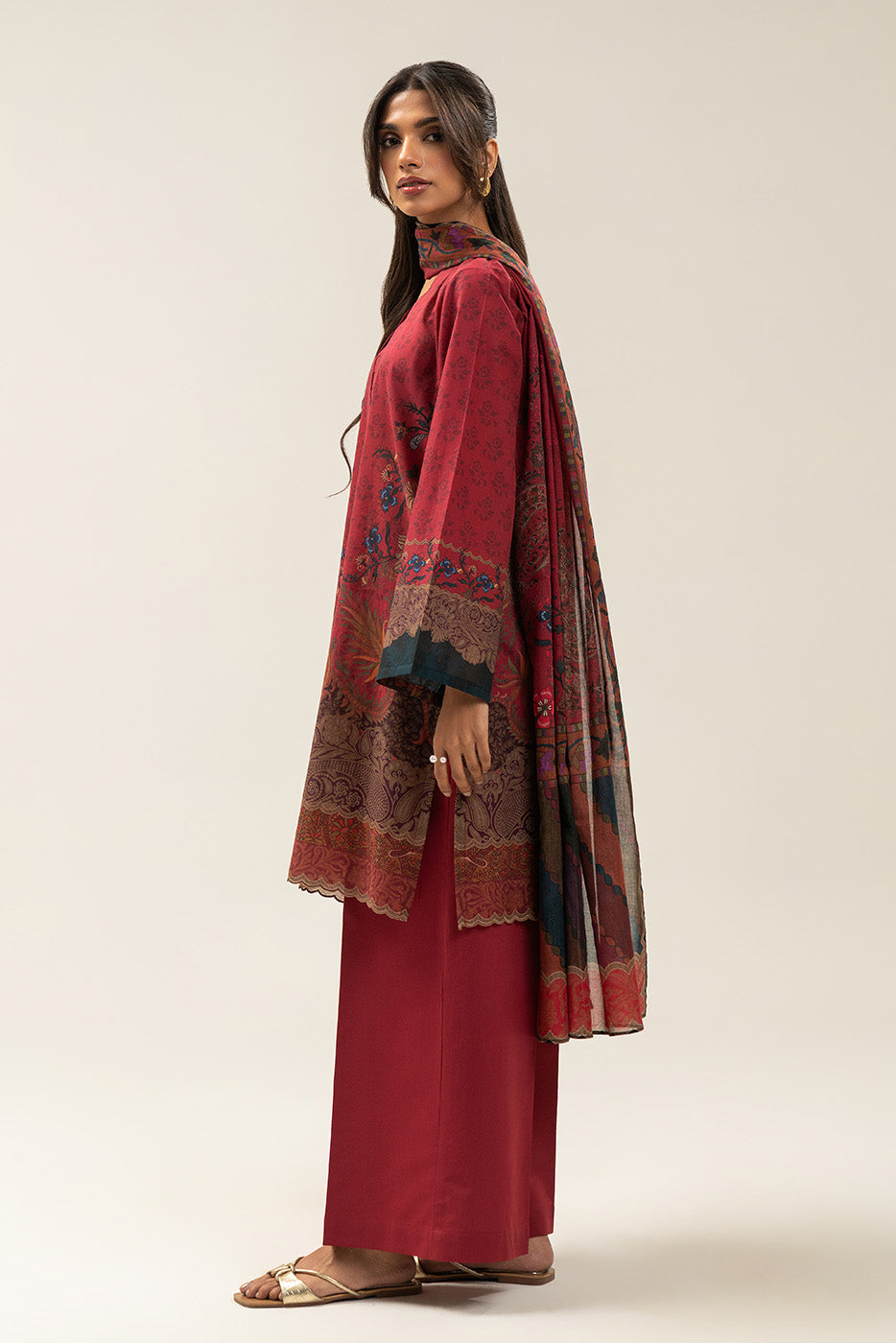 3 PIECE PRINTED LAWN SUIT-RED PEPPER (UNSTITCHED)