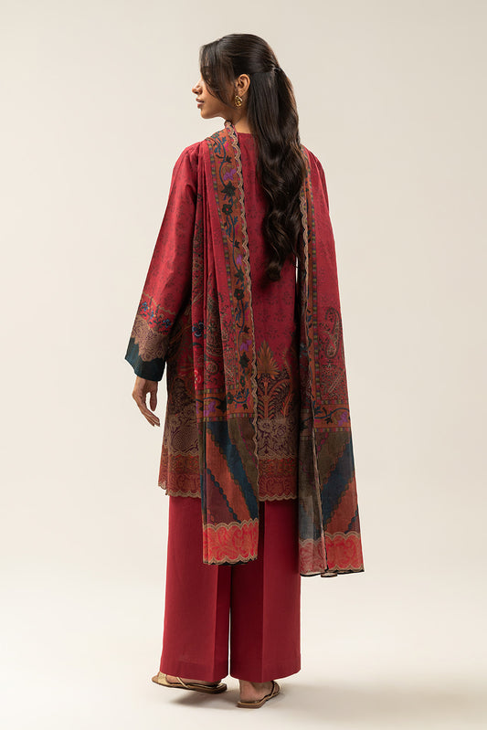 3 PIECE PRINTED LAWN SUIT-RED PEPPER (UNSTITCHED)