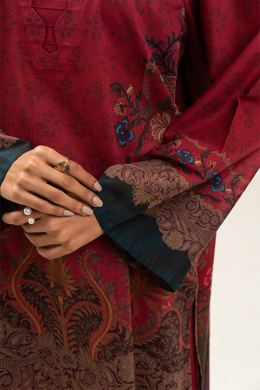 3 PIECE PRINTED LAWN SUIT-RED PEPPER (UNSTITCHED)