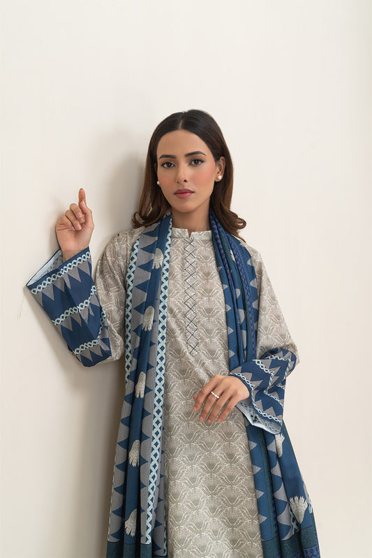 3 PIECE PRINTED LAWN SUIT-POWDER PUFF (UNSTITCHED)