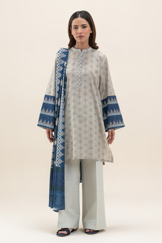 3 PIECE PRINTED LAWN SUIT-POWDER PUFF (UNSTITCHED)