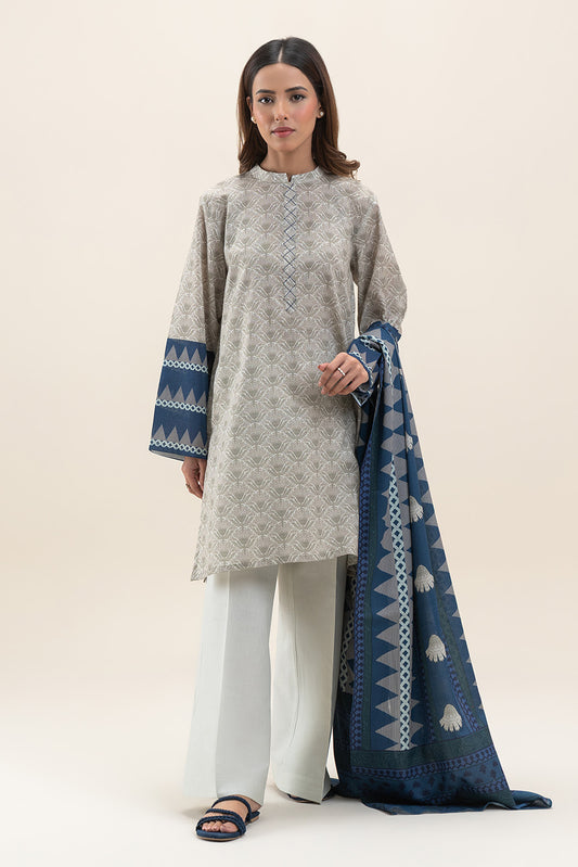 3 PIECE PRINTED LAWN SUIT-POWDER PUFF (UNSTITCHED)
