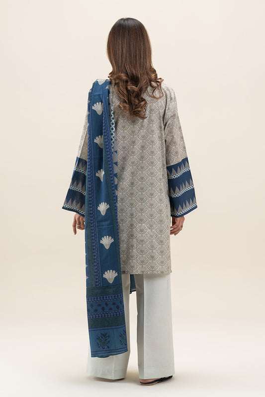 3 PIECE PRINTED LAWN SUIT-POWDER PUFF (UNSTITCHED)