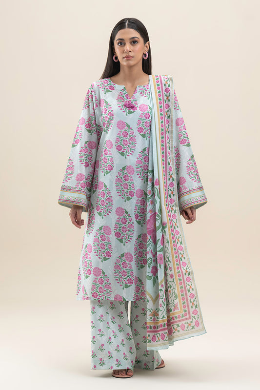 3 PIECE PRINTED LAWN SUIT-PISTACHIO TRIBE (UNSTITCHED)