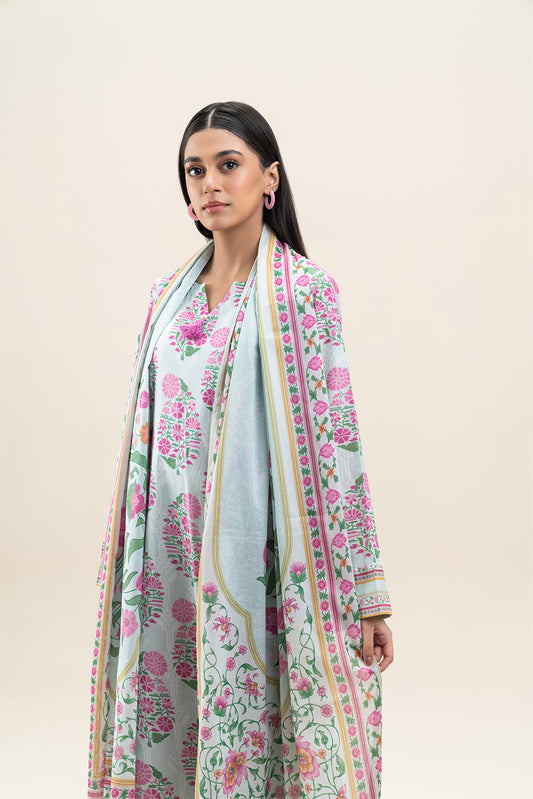 3 PIECE PRINTED LAWN SUIT-PISTACHIO TRIBE (UNSTITCHED)