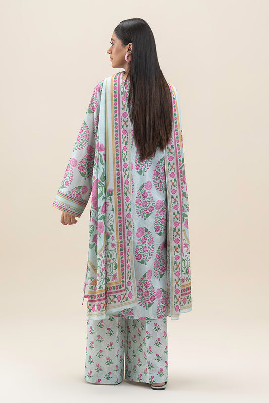 3 PIECE PRINTED LAWN SUIT-PISTACHIO TRIBE (UNSTITCHED)