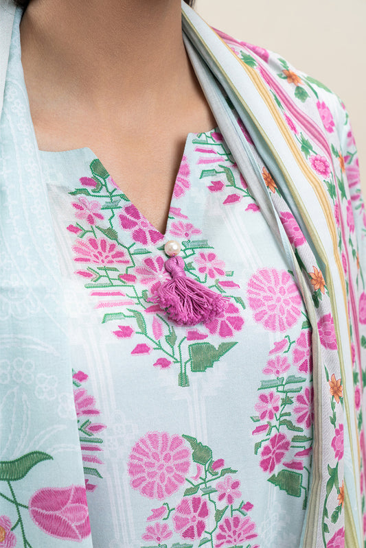 3 PIECE PRINTED LAWN SUIT-PISTACHIO TRIBE (UNSTITCHED)