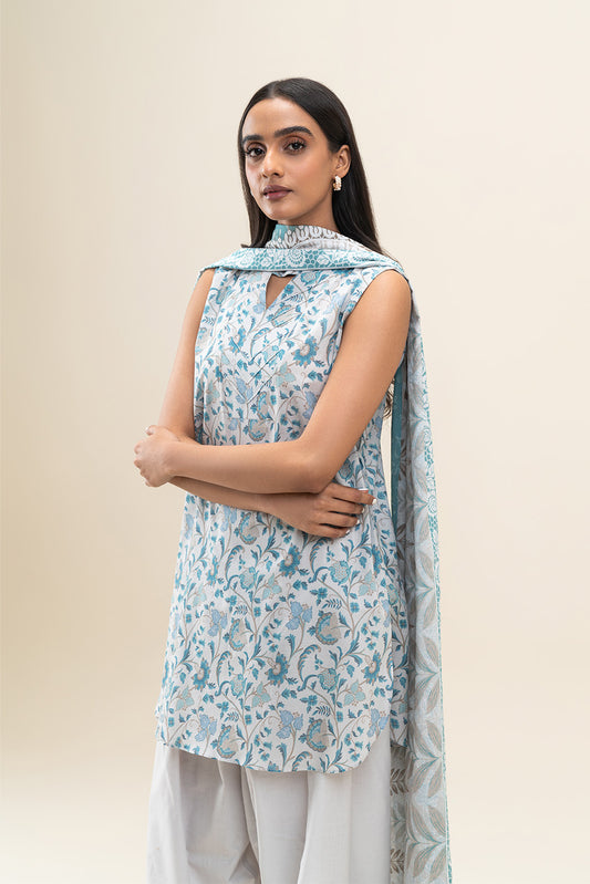 2 PIECE PRINTED LAWN SUIT-AQUATIC BLOOM (UNSTITCHED)