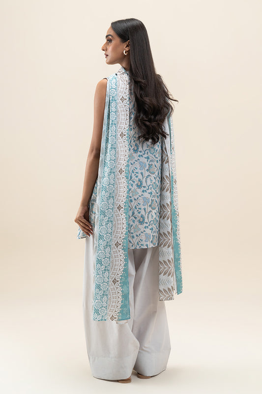 2 PIECE PRINTED LAWN SUIT-AQUATIC BLOOM (UNSTITCHED)