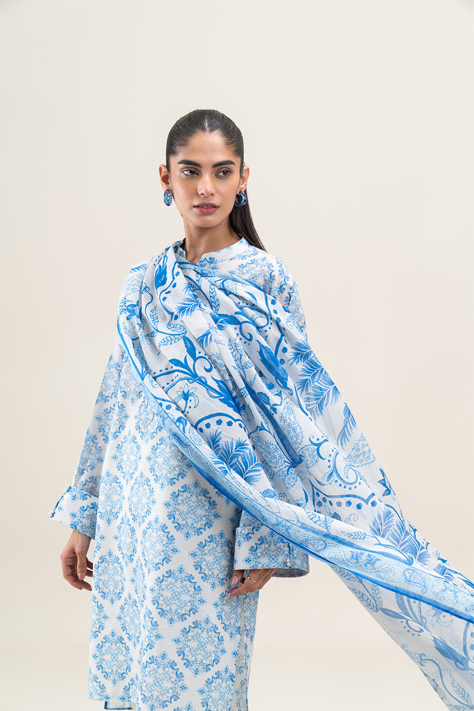 2 PIECE PRINTED LAWN LAWN SUIT-SLATE BLUE (UNSTITCHED)