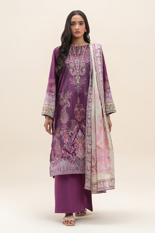3 PIECE PRINTED LAWN SUIT-ROSEATE GARDEN (UNSTITCHED)