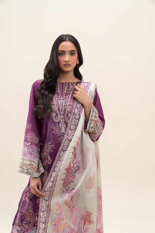 3 PIECE PRINTED LAWN SUIT-ROSEATE GARDEN (UNSTITCHED)