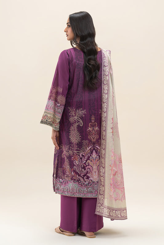 3 PIECE PRINTED LAWN SUIT-ROSEATE GARDEN (UNSTITCHED)