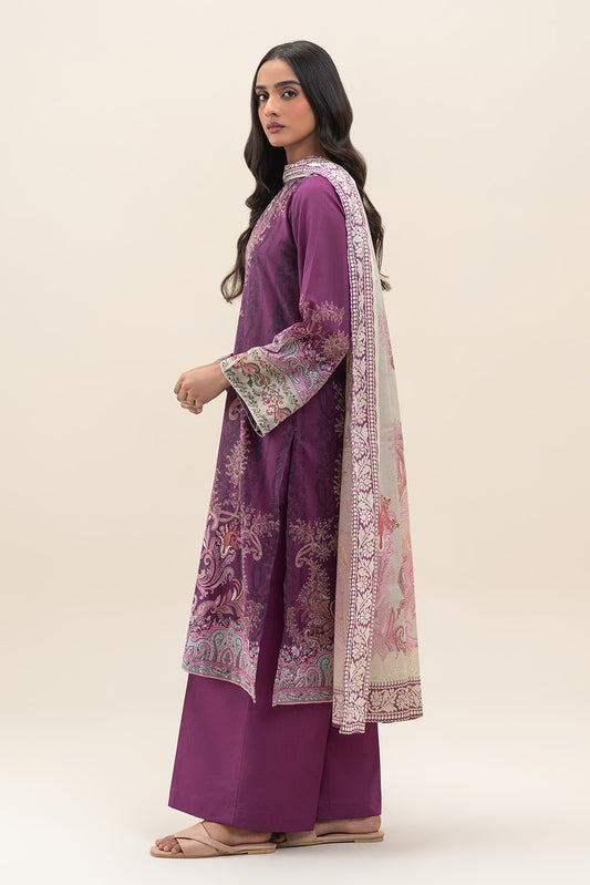 3 PIECE PRINTED LAWN SUIT-ROSEATE GARDEN (UNSTITCHED)