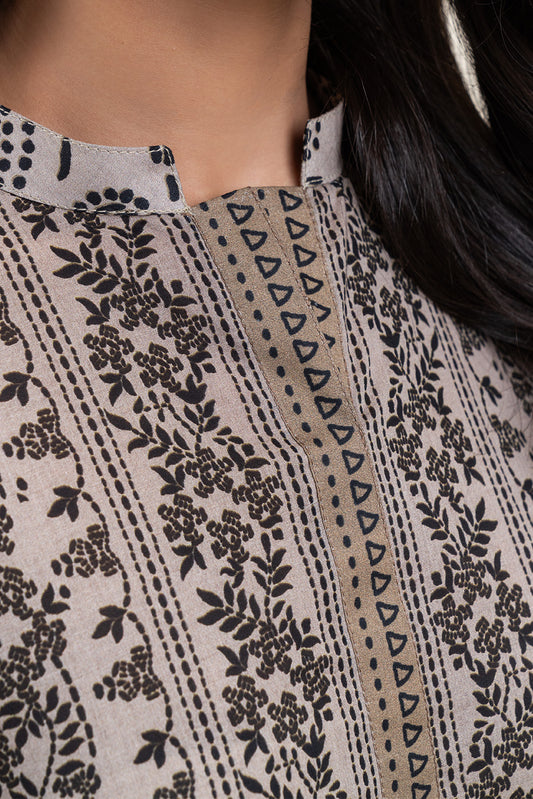 3 PIECE PRINTED LAWN LAWN SUIT-BEIGE STITCH (UNSTITCHED)