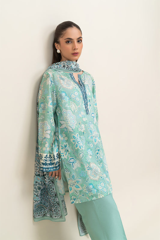 2 PIECE PRINTED LAWN SUIT-TURQUOISE NOISE (UNSTITCHED)