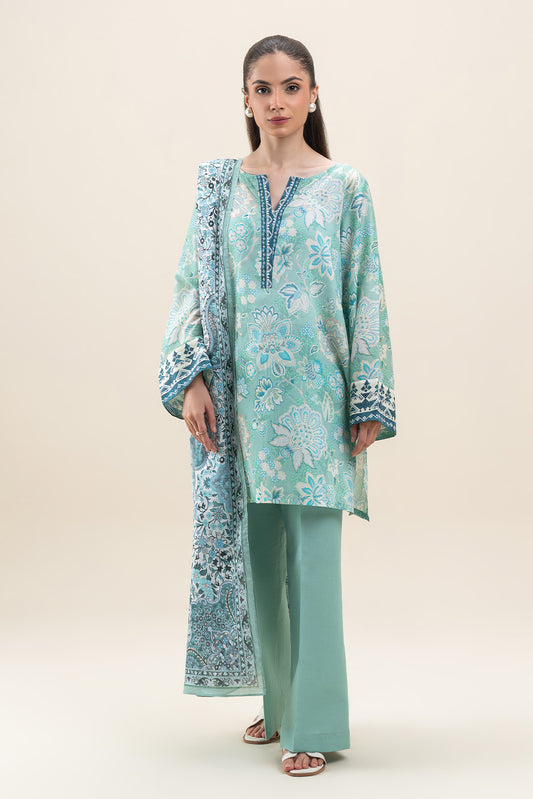 2 PIECE PRINTED LAWN SUIT-TURQUOISE NOISE (UNSTITCHED)