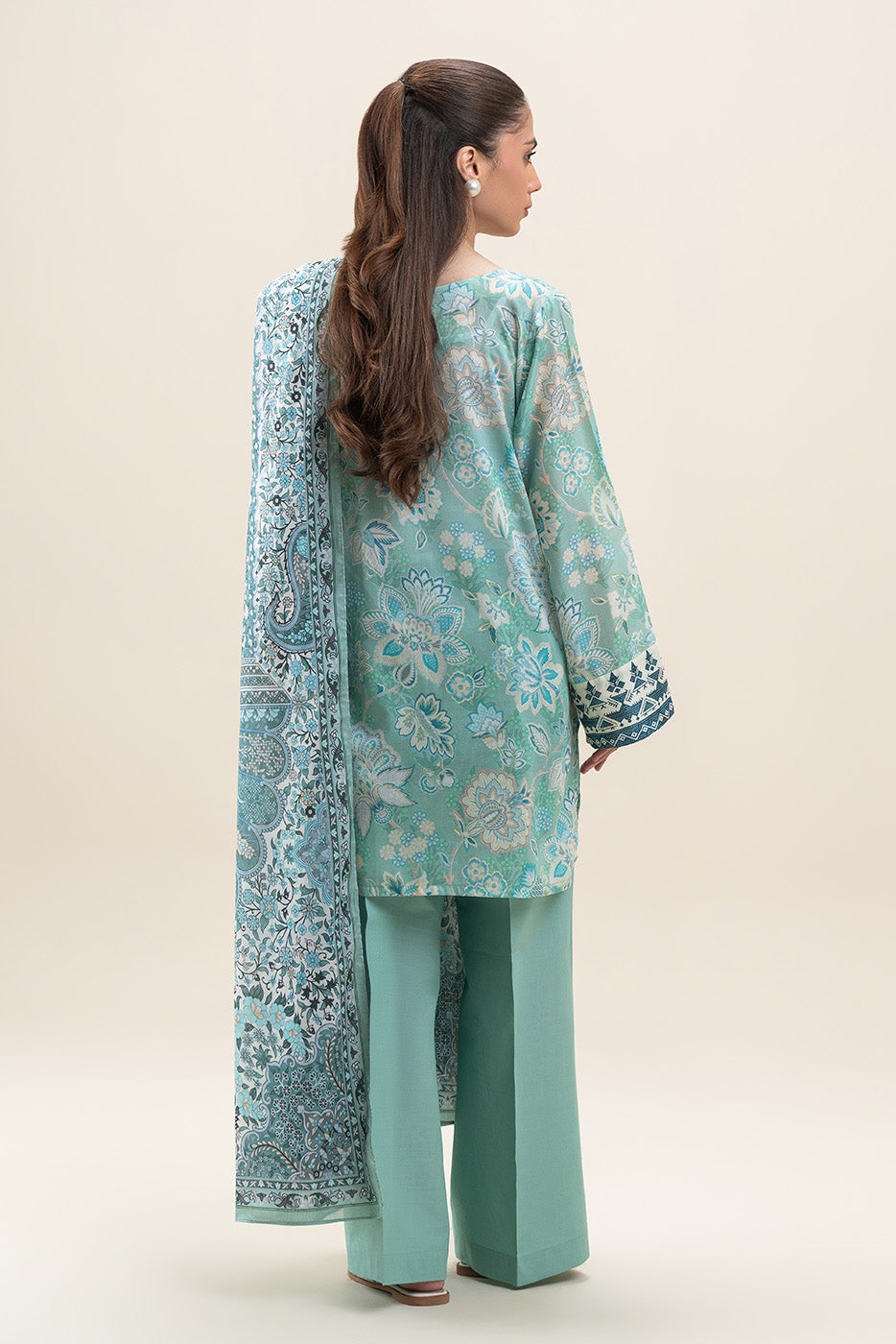 2 PIECE PRINTED LAWN SUIT-TURQUOISE NOISE (UNSTITCHED)