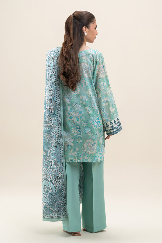 2 PIECE PRINTED LAWN SUIT-TURQUOISE NOISE (UNSTITCHED)