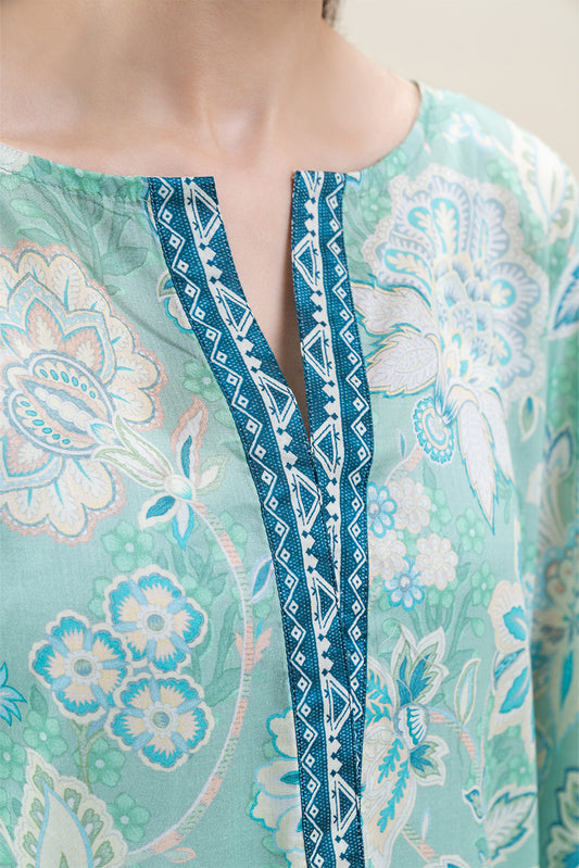 2 PIECE PRINTED LAWN SUIT-TURQUOISE NOISE (UNSTITCHED)