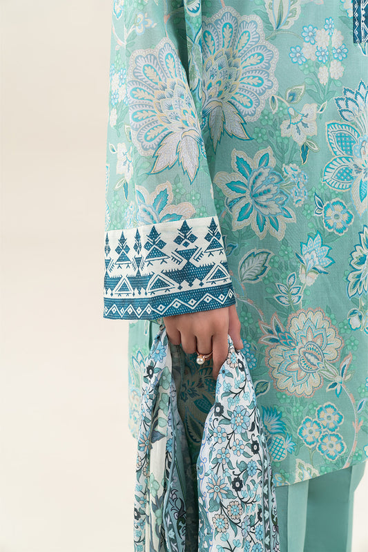 2 PIECE PRINTED LAWN SUIT-TURQUOISE NOISE (UNSTITCHED)