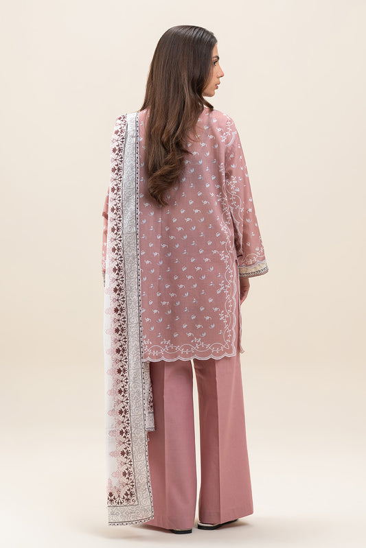 3 PIECE PRINTED LAWN SUIT-PEACH GLOW (UNSTITCHED)