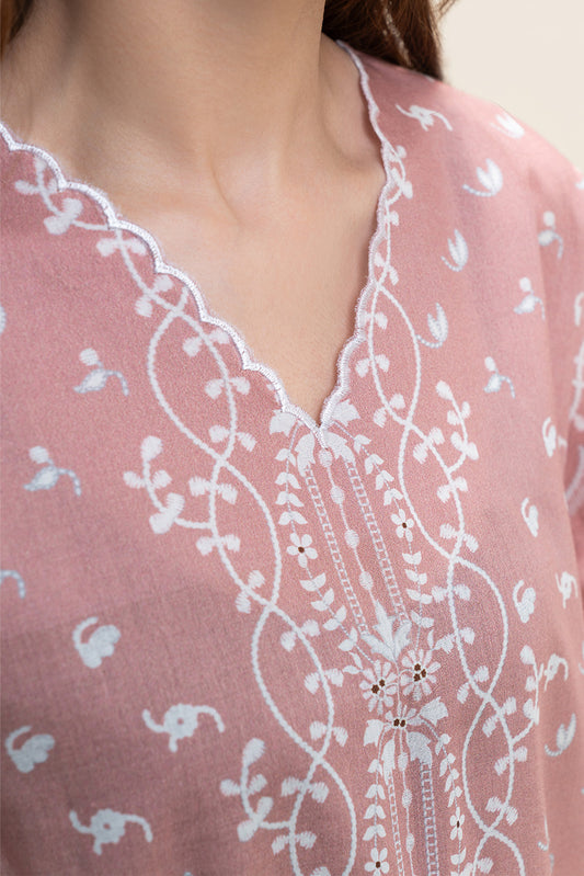 3 PIECE PRINTED LAWN SUIT-PEACH GLOW (UNSTITCHED)
