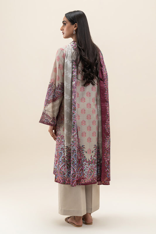 3 PIECE PRINTED LAWN SUIT-GREY MIST (UNSTITCHED)