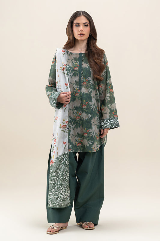 3 PIECE PRINTED LAWN SUIT-SAGE GLAM (UNSTITCHED)