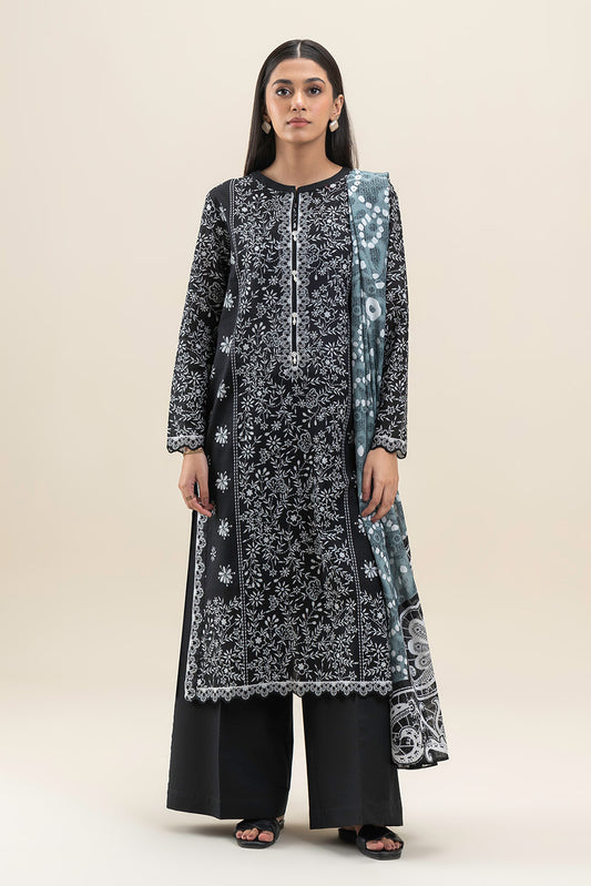 3 PIECE PRINTED LAWN SUIT-PITCH BLISS (UNSTITCHED)